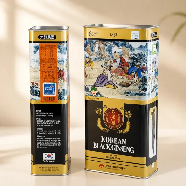 Hắc sâm củ khô 300g hộp thiếc chính hãng Daedong Hàn Quốc