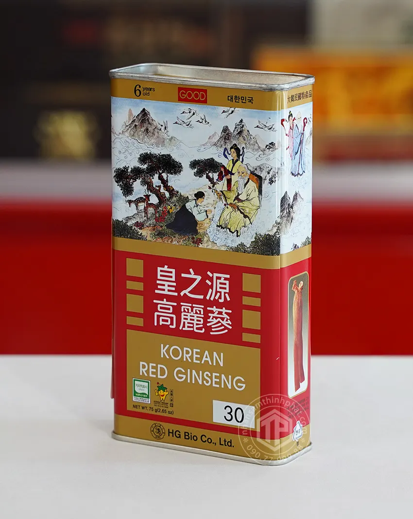Hồng sâm củ khô hộp thiếc HG Bio 75g Hồng sâm củ khô hộp thiếc HG Bio 75g